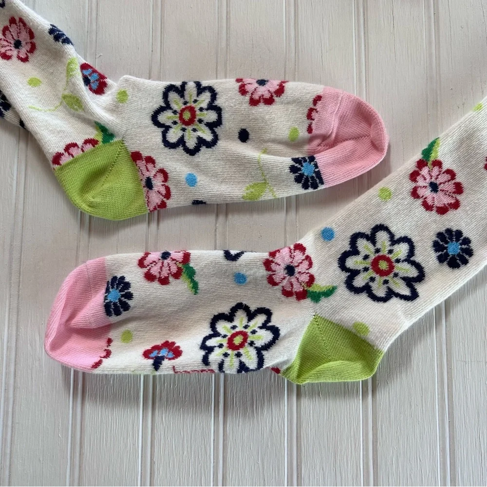 Hanna~ Girl’s Cotton Blend Made in Denmark Floral Stripe Footed Tights 150/160